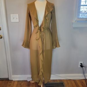 Love, Fire Long Sheer Cartigan with Long Ruffle Sleeves, Mustard